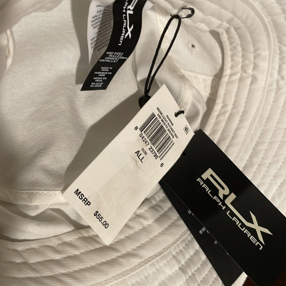 RLX Ralph Lauren Bear Logo White Bucket Hat, NWT - Picture 6 of 8